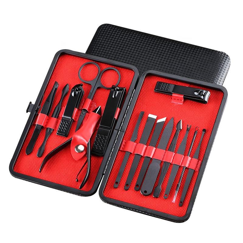 Professional 18 Piece Manicure and Pedicure Set Nail Clippers with Black Leather Travel Case Grooming Manicure Pedicure Set