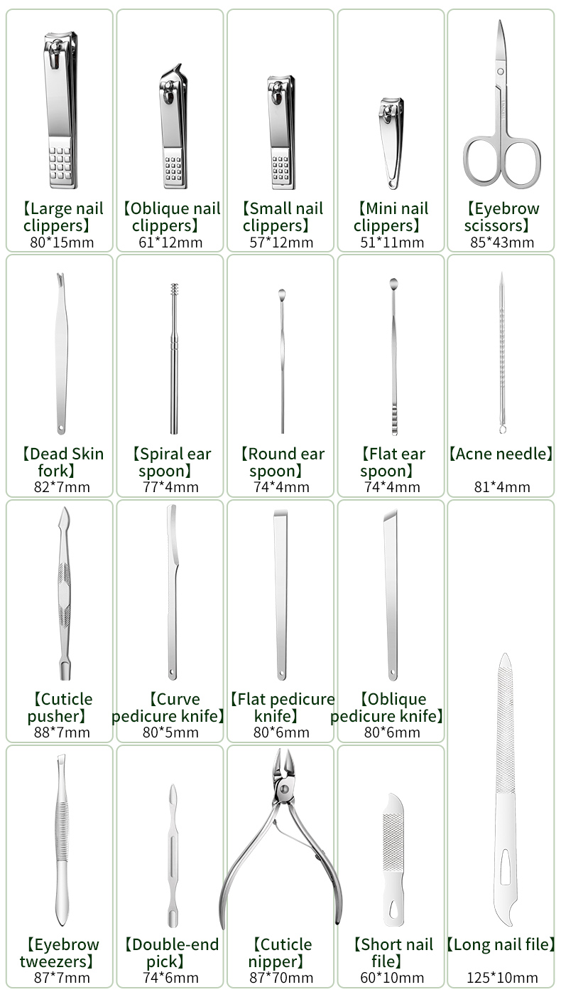 9pcs/16pcs/19pcs Stainless Steel Nail Clipper Kits Pedicure Tool Nail Cutter Set With PU Bag