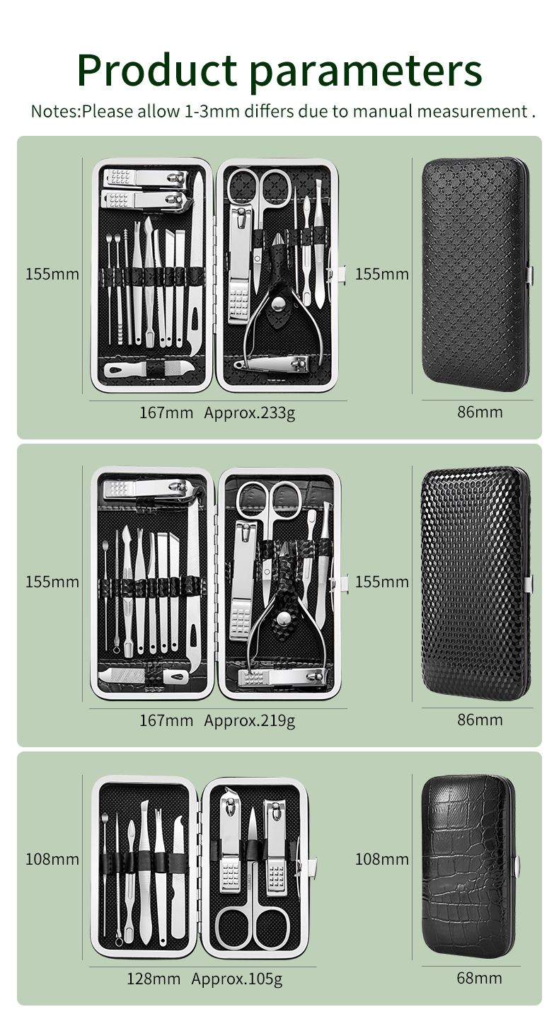 9pcs/16pcs/19pcs Stainless Steel Nail Clipper Kits Pedicure Tool Nail Cutter Set With PU Bag