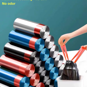 Thickened household garbage bags with drawstrings, available in multiple colors, suitable for office and kitchen use