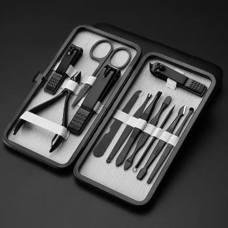 Professional 18 Piece Manicure and Pedicure Set Nail Clippers with Black Leather Travel Case Grooming Manicure Pedicure Set