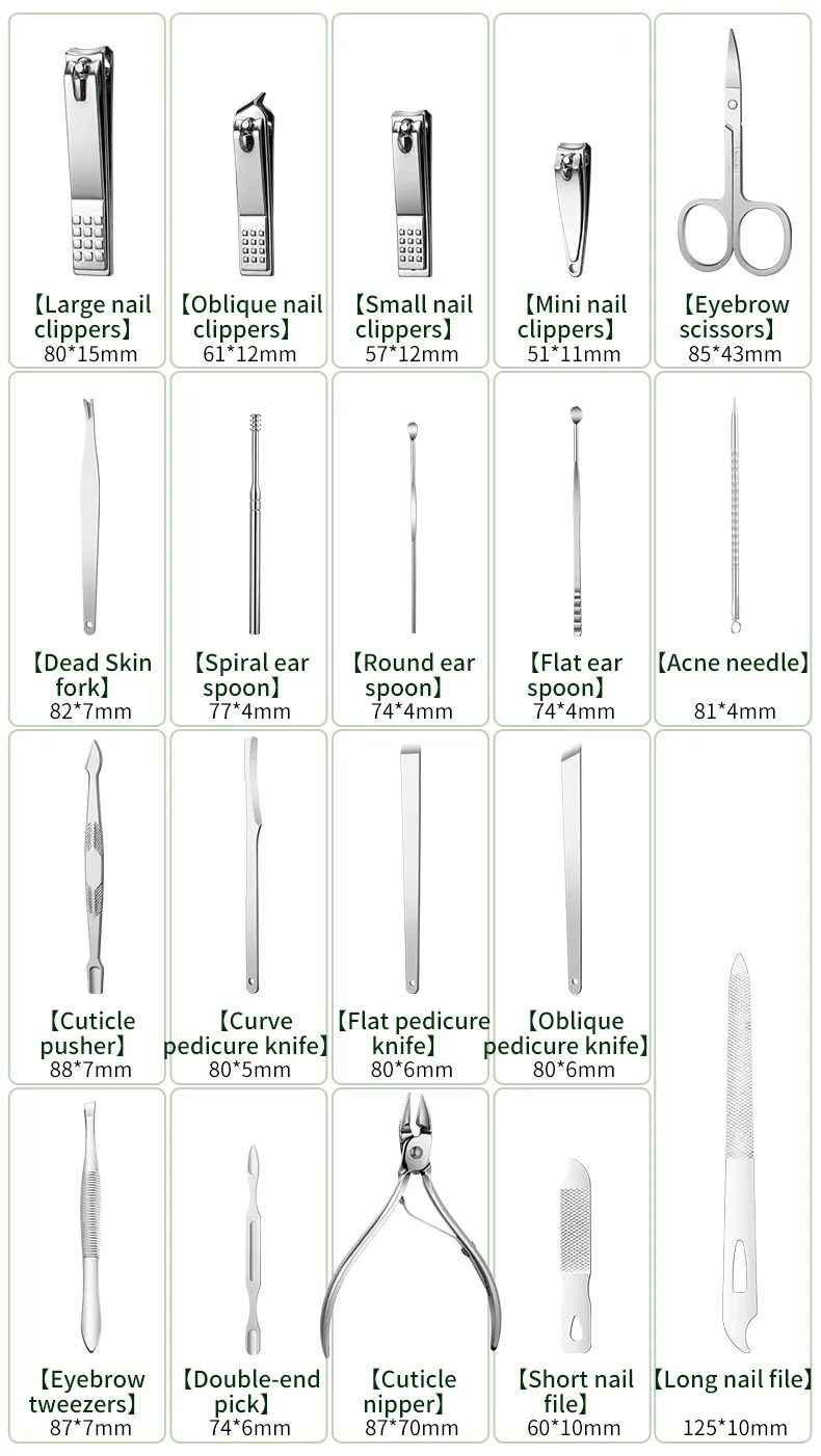 19 in 1 Professional Stainless Steel Nail Clipper Travel Grooming Kit Manicure & Pedicure Set Personal Care Tools