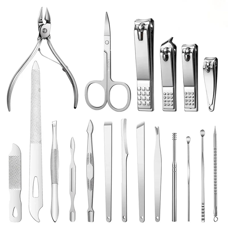 19 in 1 Professional Stainless Steel Nail Clipper Travel Grooming Kit Manicure & Pedicure Set Personal Care Tools