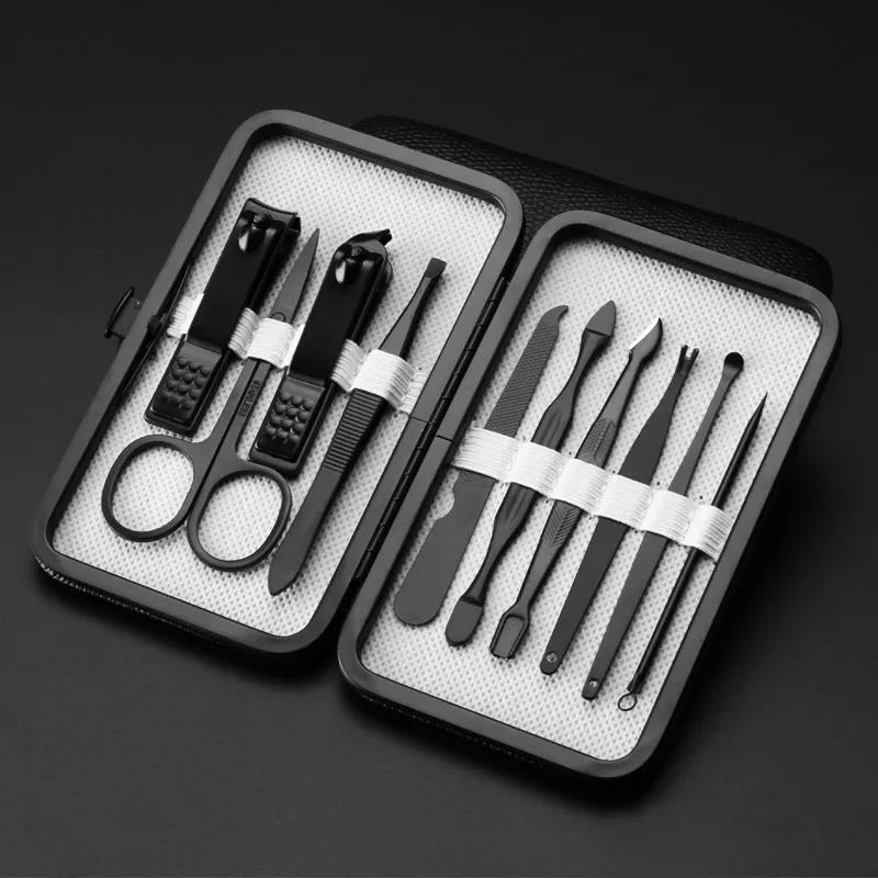 Professional 18 Piece Manicure and Pedicure Set Nail Clippers with Black Leather Travel Case Grooming Manicure Pedicure Set