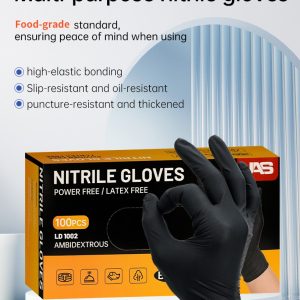 Disposable black nitrile gloves for mechanical maintenance kitchen food processing chef cooking waterproof and oil resistant