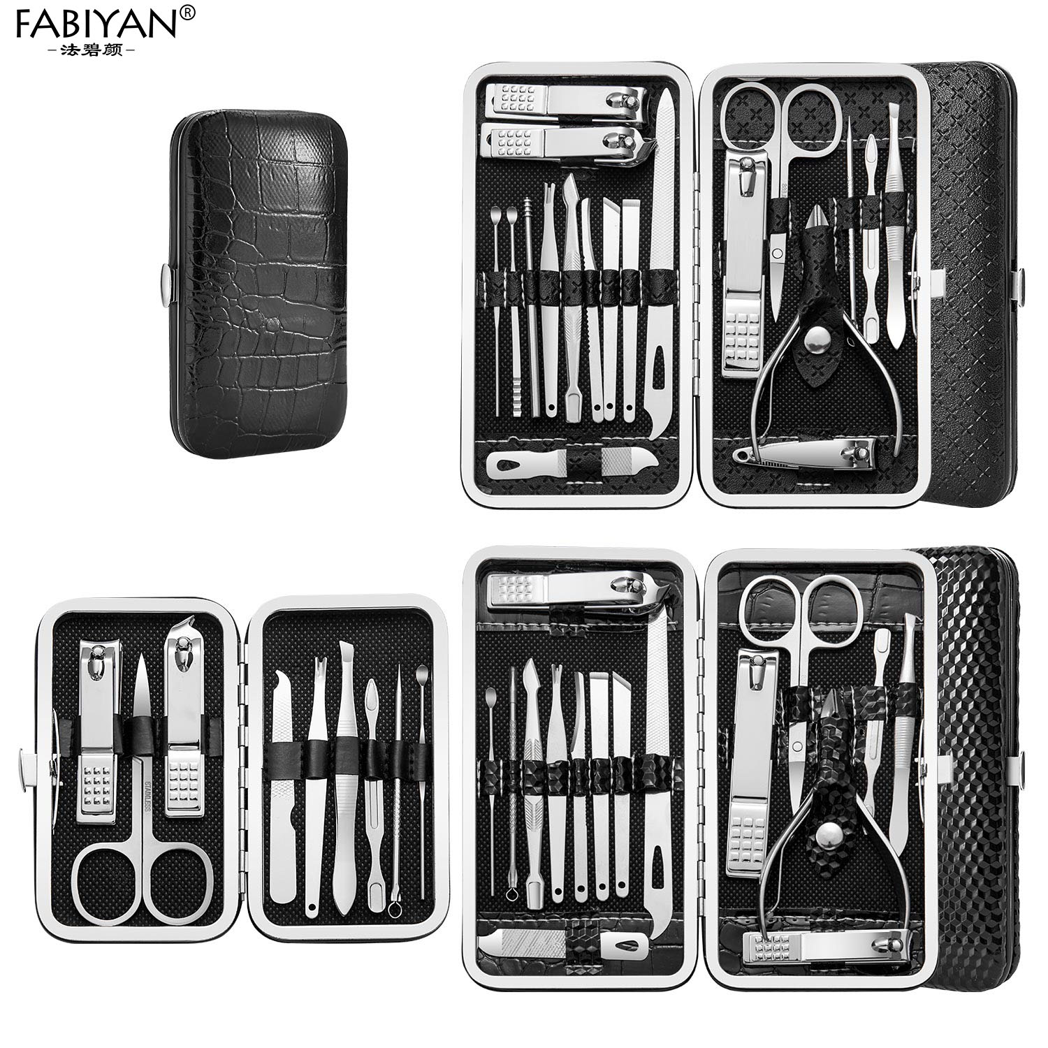 9pcs/16pcs/19pcs Stainless Steel Nail Clipper Kits Pedicure Tool Nail Cutter Set With PU Bag