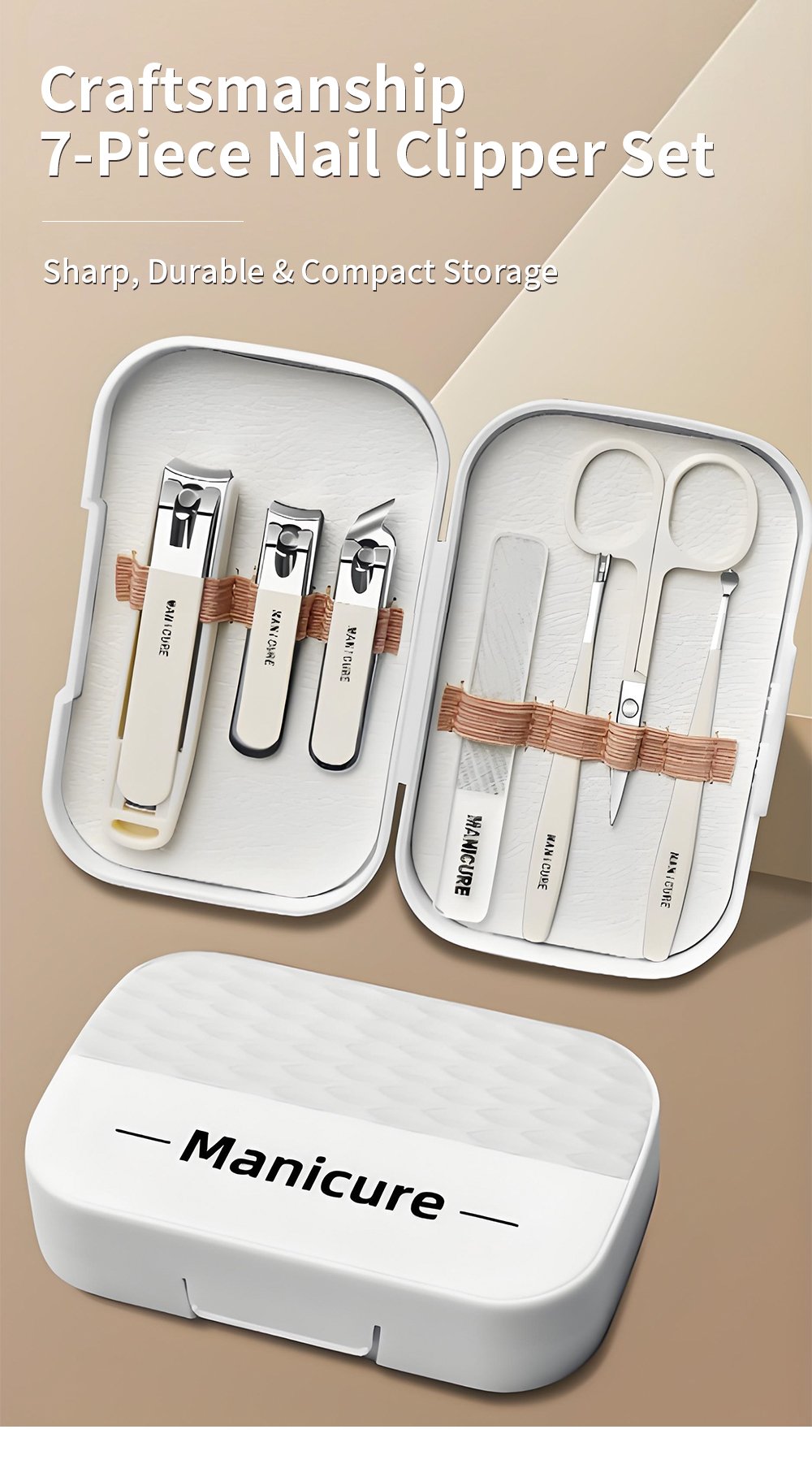 New Arrival 7 PCS White Portable Luxury Manicure Pedicure Set Stainless Steel Cuticle Nail Clipper for Foot Care Gift Set Care