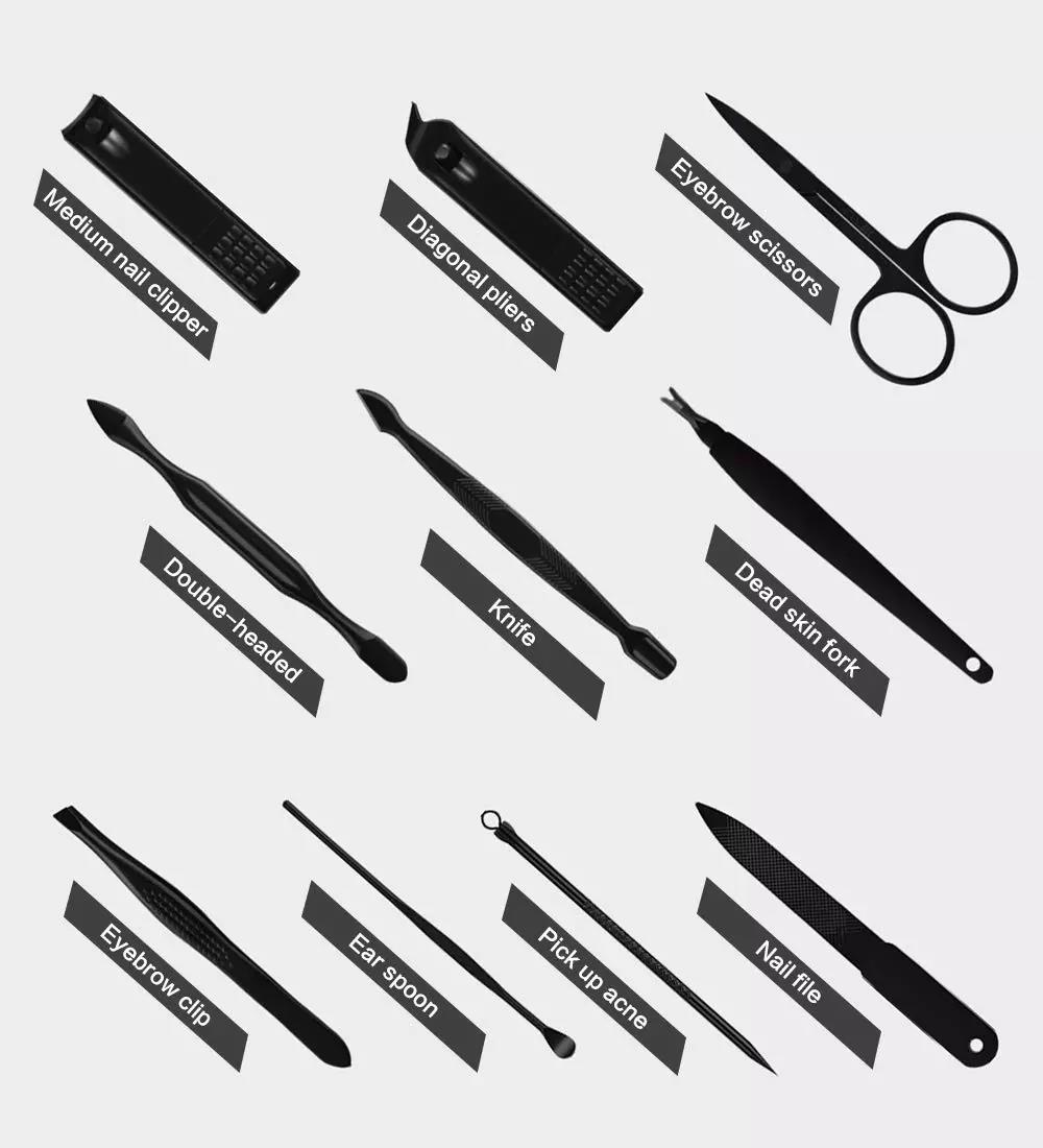 Professional 18 Piece Manicure and Pedicure Set Nail Clippers with Black Leather Travel Case Grooming Manicure Pedicure Set