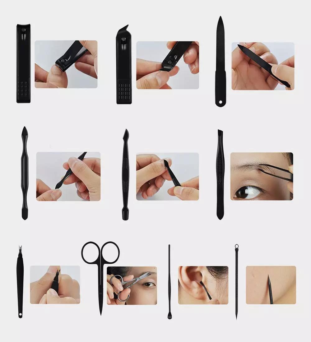 Professional 18 Piece Manicure and Pedicure Set Nail Clippers with Black Leather Travel Case Grooming Manicure Pedicure Set