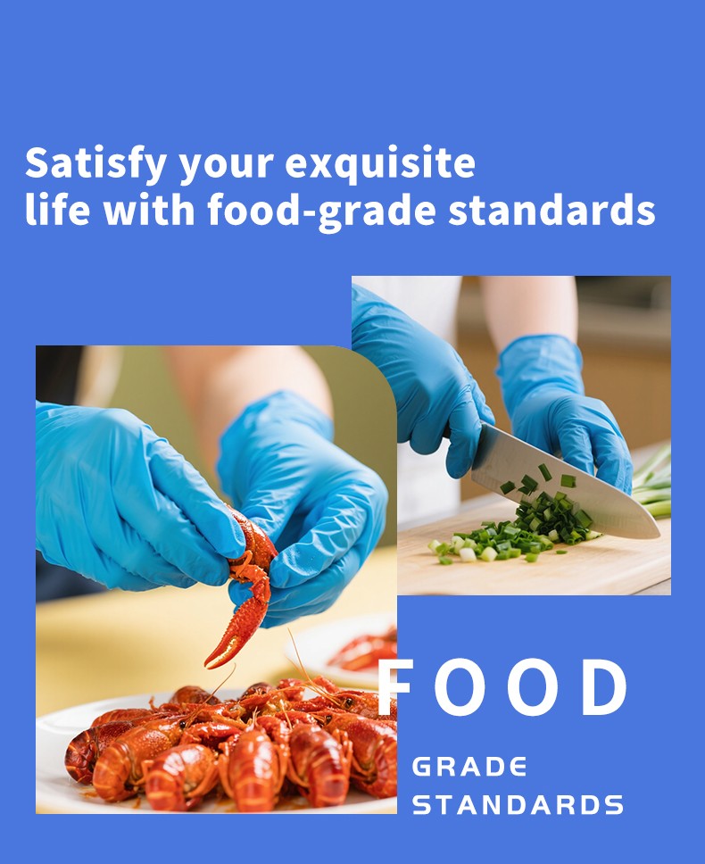 Blue powder free disposable nitrile gloves 100pcs 1 box 3mil for industrial use in food processing waterproof and oil resistant