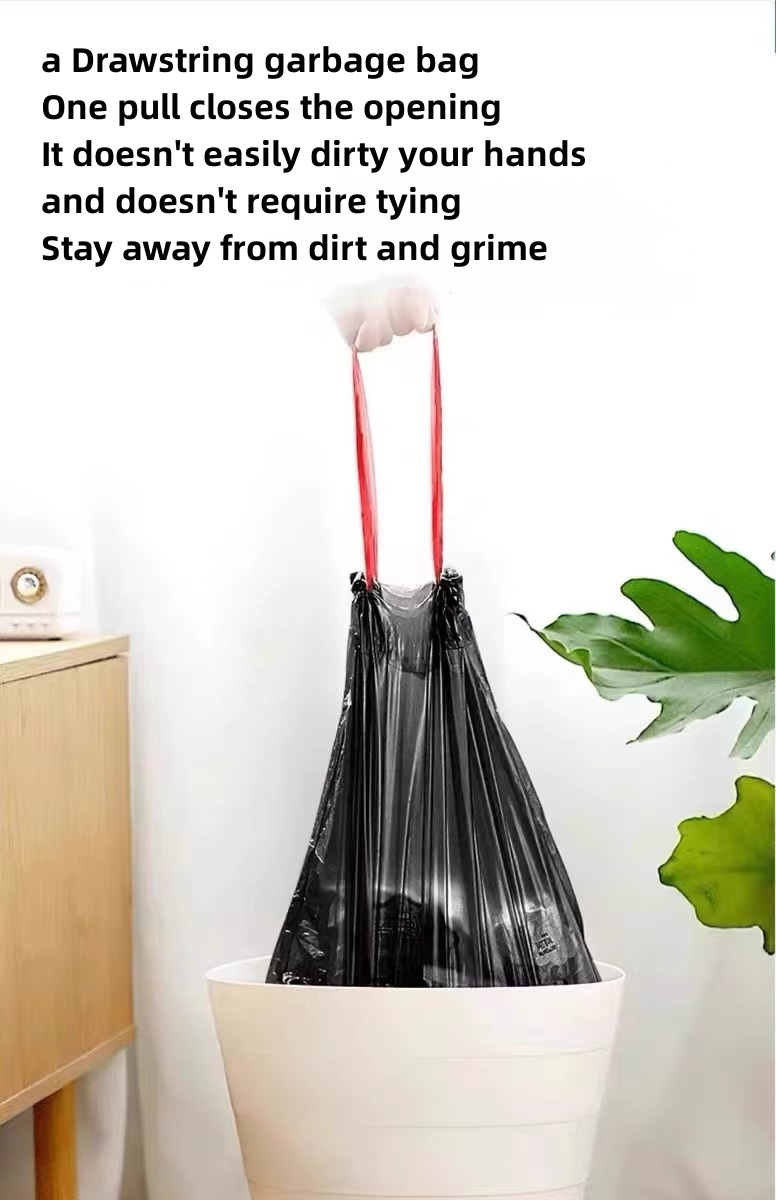 Thickened household garbage bags with drawstrings, available in multiple colors, suitable for office and kitchen use