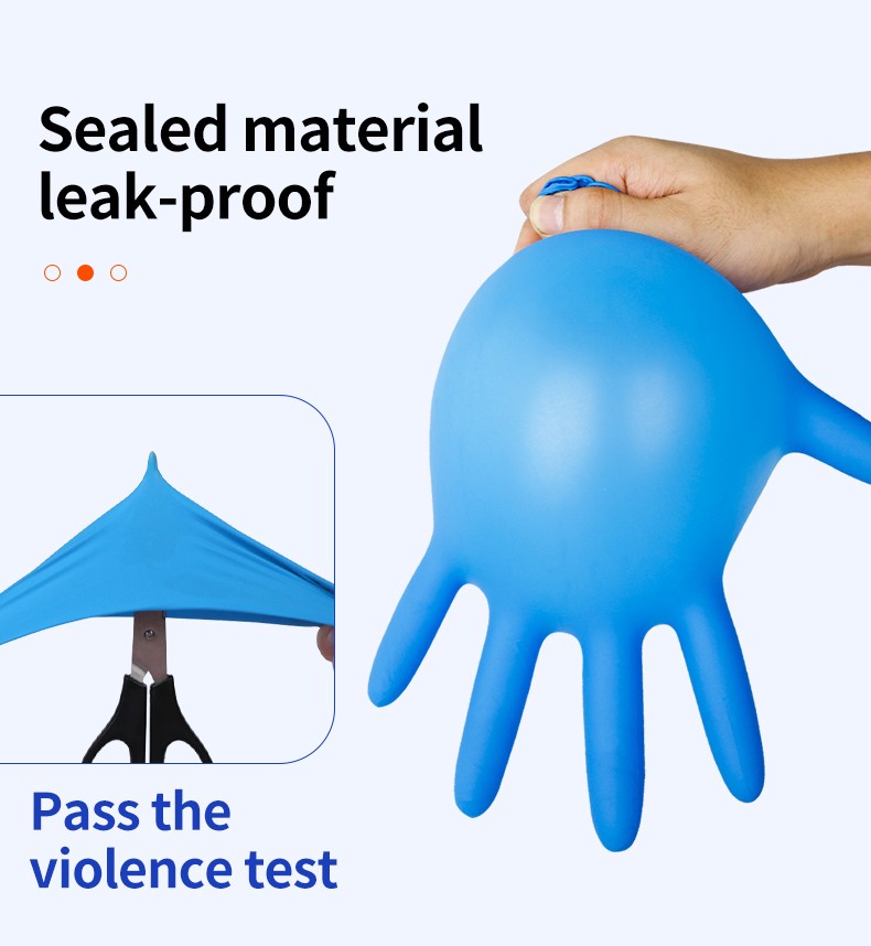 Blue powder free disposable nitrile gloves 100pcs 1 box 3mil for industrial use in food processing waterproof and oil resistant