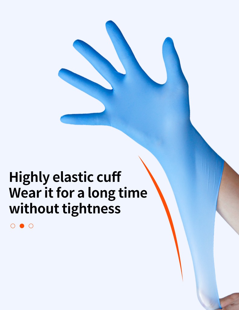 Blue powder free disposable nitrile gloves 100pcs 1 box 3mil for industrial use in food processing waterproof and oil resistant