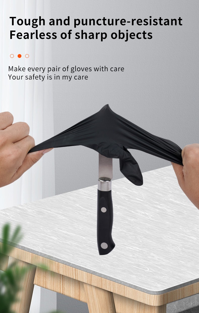 Disposable black nitrile gloves for mechanical maintenance kitchen food processing chef cooking waterproof and oil resistant