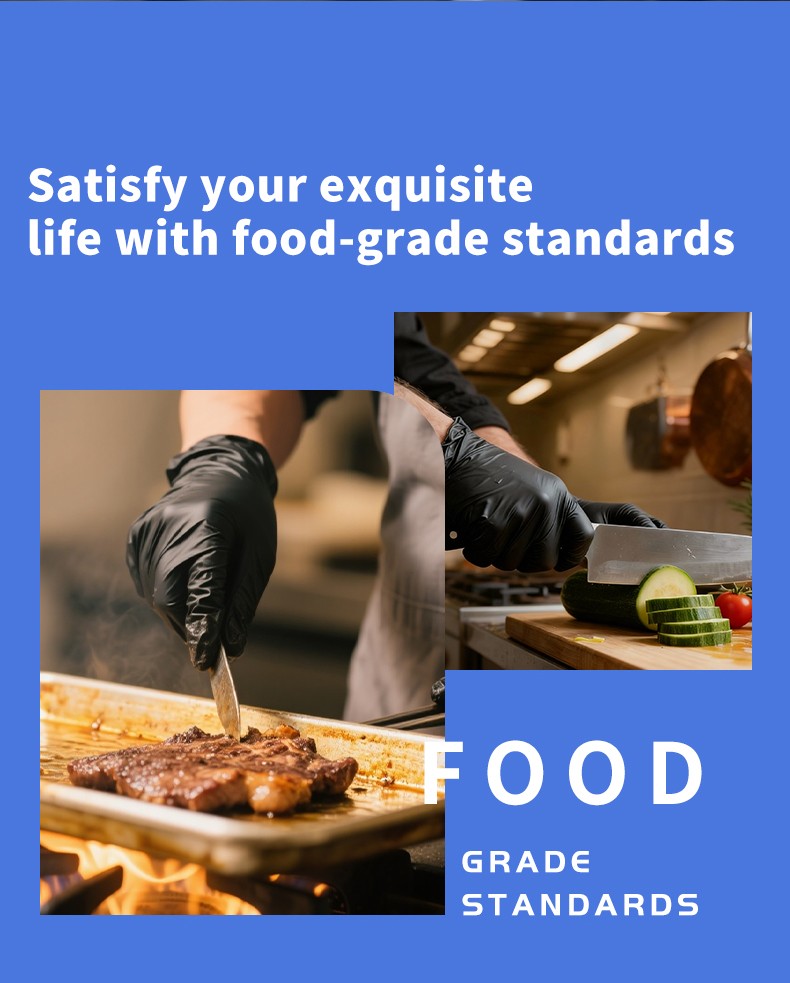 Disposable black nitrile gloves for mechanical maintenance kitchen food processing chef cooking waterproof and oil resistant