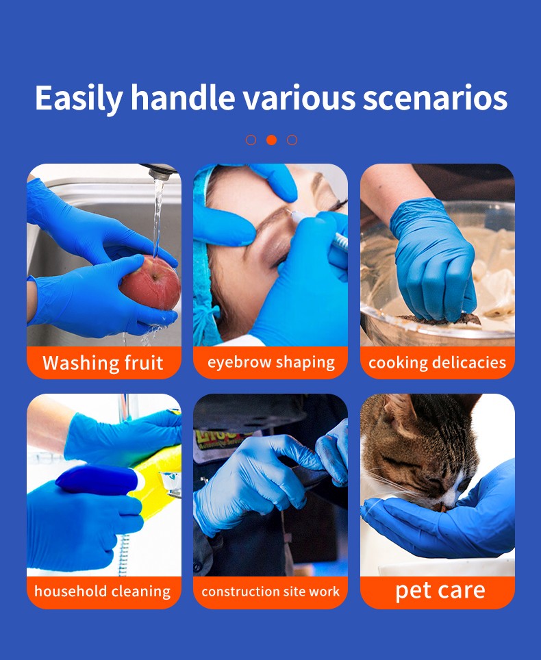 Blue powder free disposable nitrile gloves 100pcs 1 box 3mil for industrial use in food processing waterproof and oil resistant