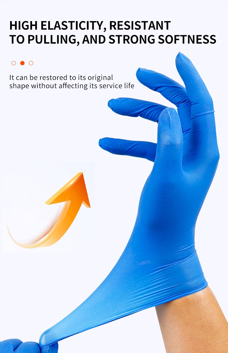 Blue powder free disposable nitrile gloves 100pcs 1 box 3mil for industrial use in food processing waterproof and oil resistant