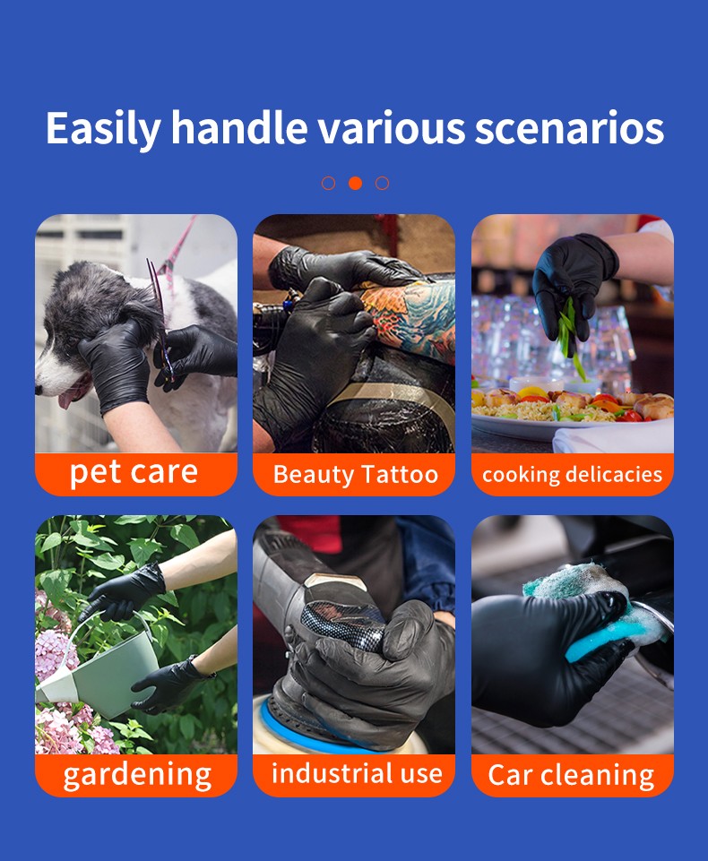 Disposable black nitrile gloves for mechanical maintenance kitchen food processing chef cooking waterproof and oil resistant