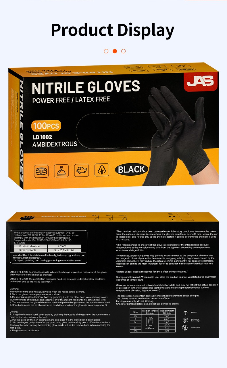 Disposable black nitrile gloves for mechanical maintenance kitchen food processing chef cooking waterproof and oil resistant