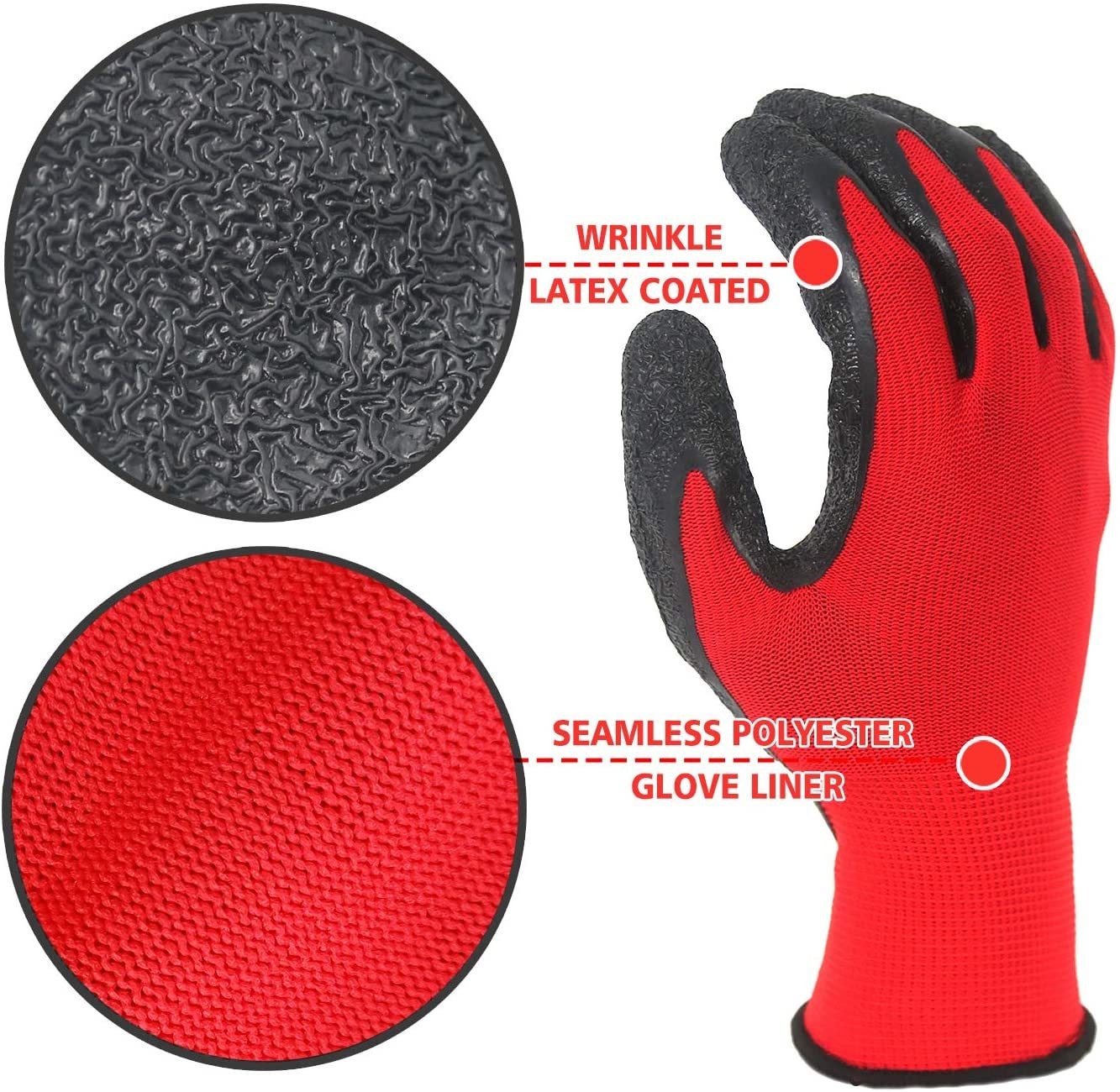 Construction Polyester 13G Latex Rubber Coated Red and Black Work Protective Gloves With Latex Coating