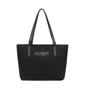 Ladies Tote Bag Knitted Fabric Women Handbag - Black