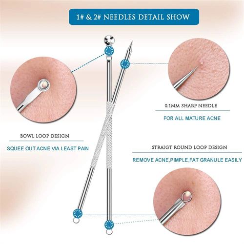 4pcs Stainless Steel Facial Acne Blackhead Remover Needles Kit Extractor Tool Set - Image 8