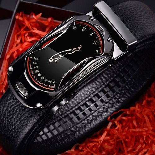 2 Pieces Leather Automatic Buckle Belt - Black And Golden - Image 3