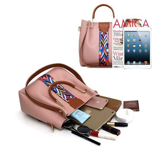 4-Piece Leather Shoulder/Handbags Set - Pink - Image 3