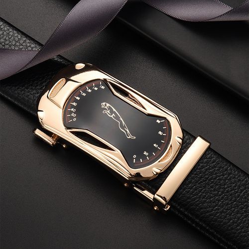 2 Pieces Leather Automatic Buckle Belt - Black And Golden - Image 4