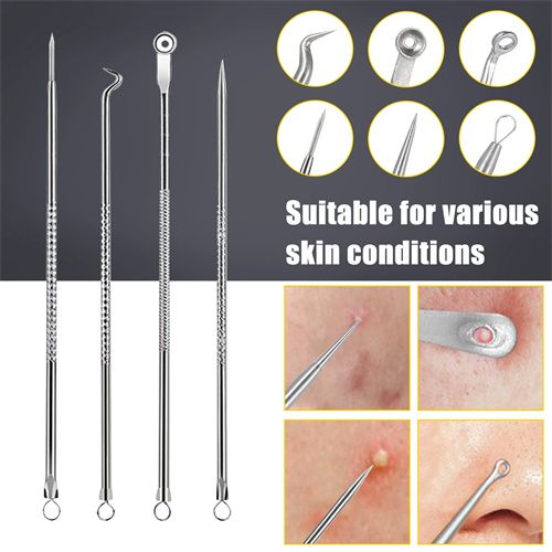 4pcs Stainless Steel Facial Acne Blackhead Remover Needles Kit Extractor Tool Set - Image 5