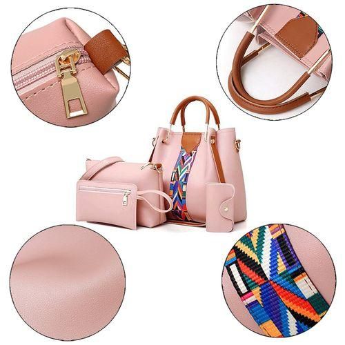 4-Piece Leather Shoulder/Handbags Set - Pink - Image 4