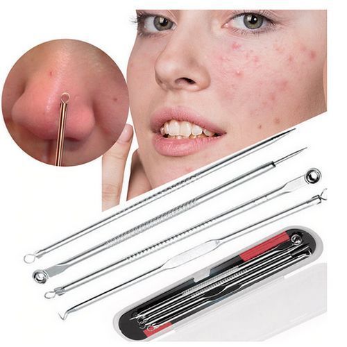 4pcs Stainless Steel Facial Acne Blackhead Remover Needles Kit Extractor Tool Set - Image 2